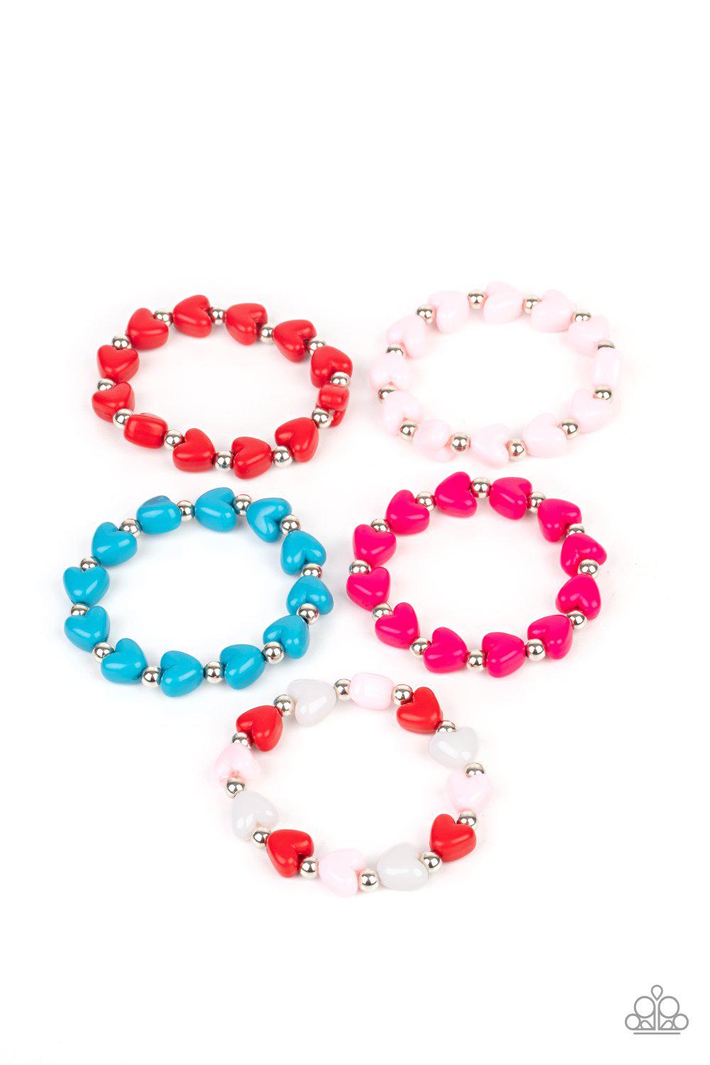 Starlet Shimmer Children&#39;s Red, Pink and Blue Heart Bracelets - Paparazzi Accessories (set of 5) - Full set -CarasShop.com - $5 Jewelry by Cara Jewels