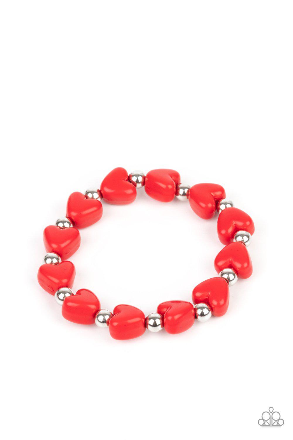 Starlet Shimmer Children&#39;s Red, Pink and Blue Heart Bracelets - Paparazzi Accessories (set of 5) - lightbox -CarasShop.com - $5 Jewelry by Cara Jewels