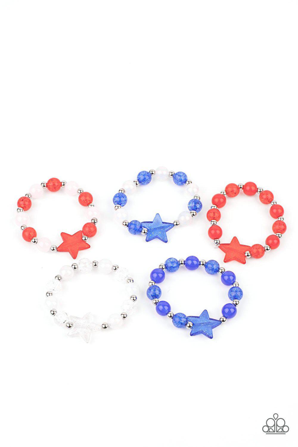 Starlet Shimmer Children&#39;s Red, White and Blue Star Bracelets - Paparazzi Accessories (set of 5) - Full set -CarasShop.com - $5 Jewelry by Cara Jewels