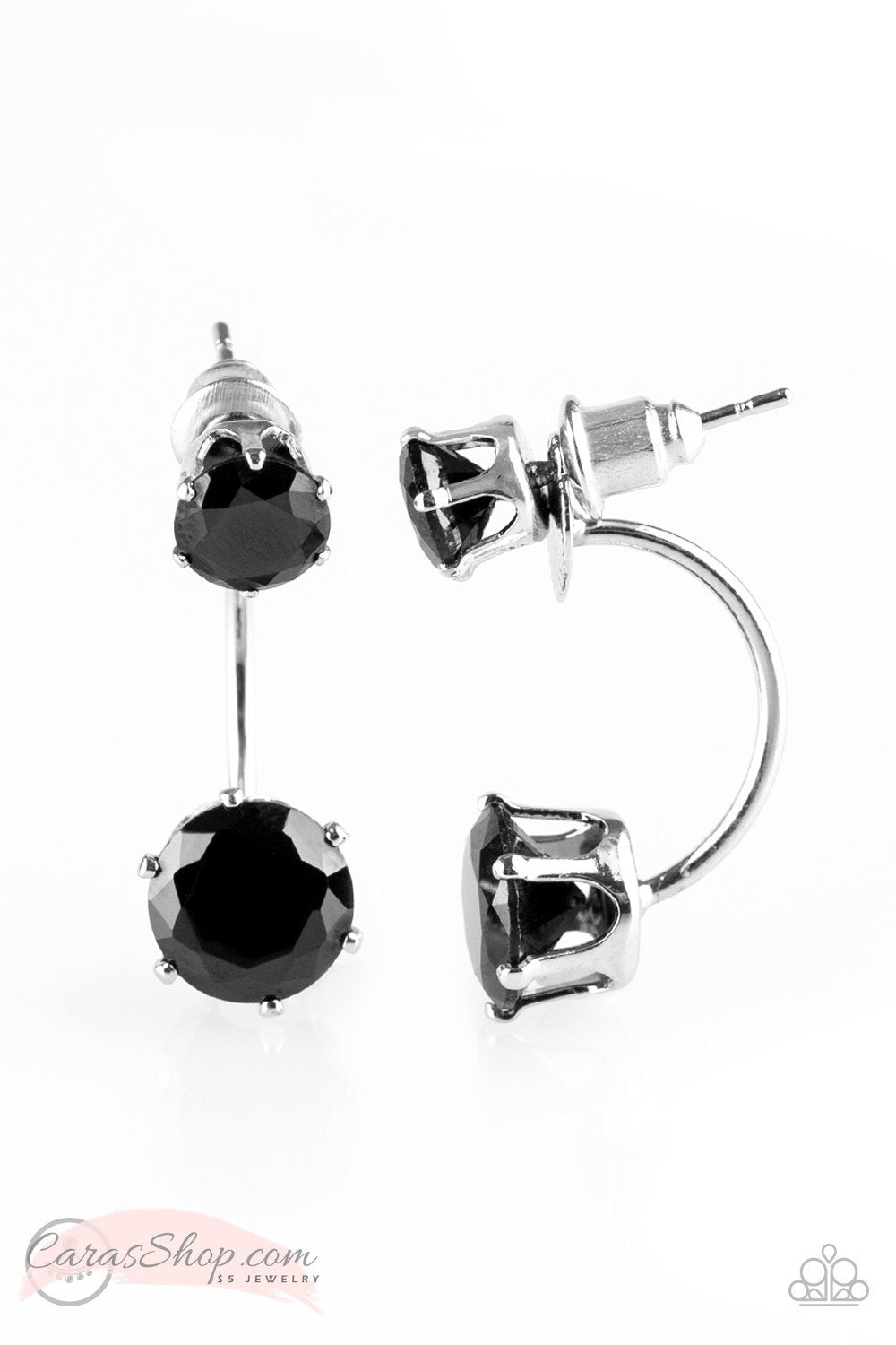 Starlet Squad Black double-sided Post Earrings - Paparazzi Accessories-CarasShop.com - $5 Jewelry by Cara Jewels