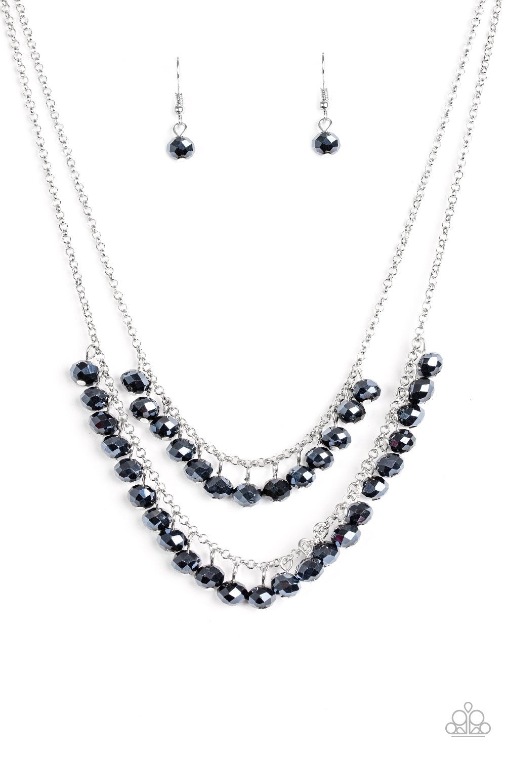 Starlight Sailing Silver and Metallic Blue Bead Necklace - Paparazzi Accessories-CarasShop.com - $5 Jewelry by Cara Jewels
