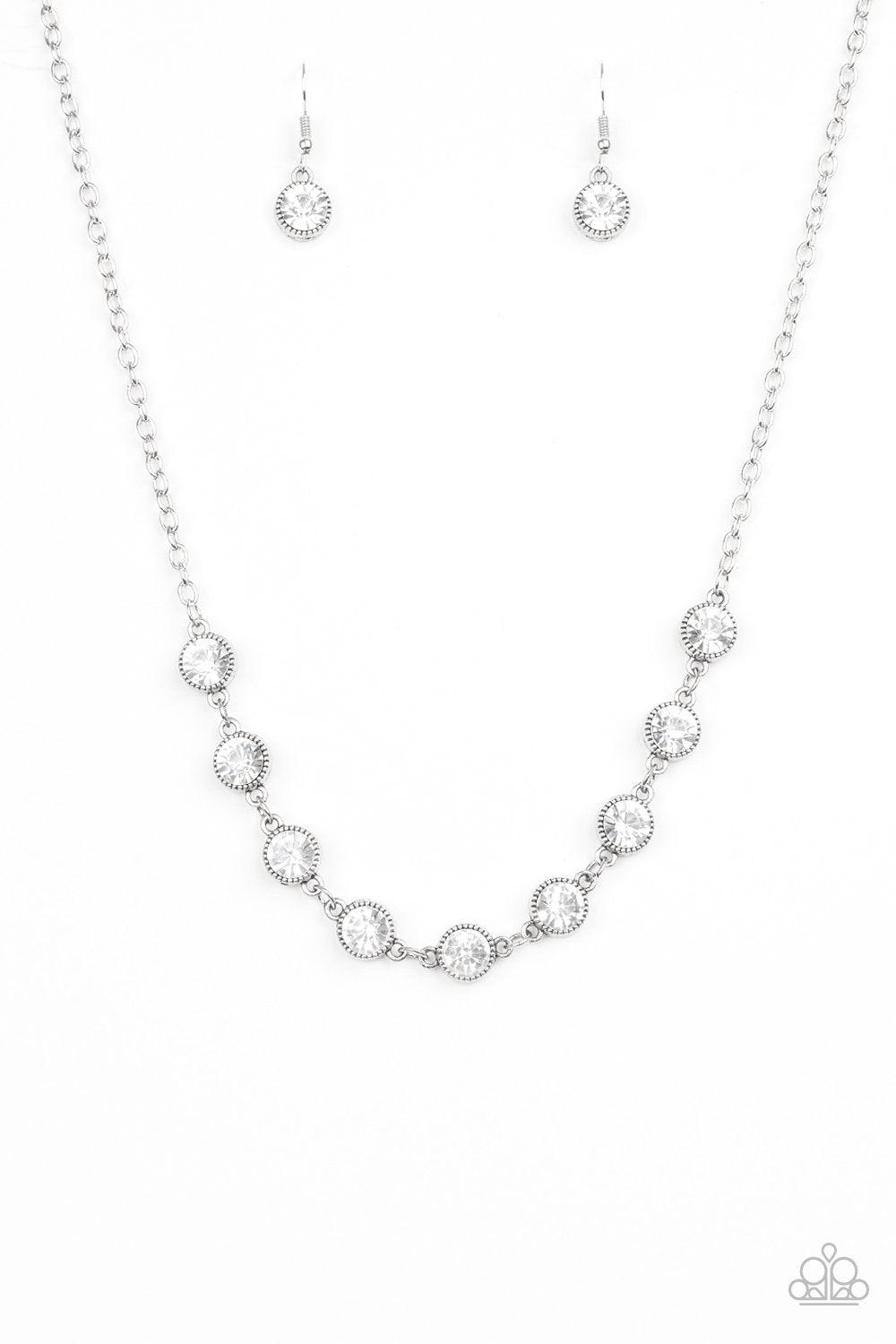 Starlit Socials White Necklace and matching Earrings - Paparazzi Accessories-CarasShop.com - $5 Jewelry by Cara Jewels