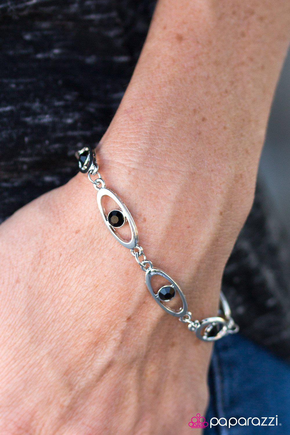 Starry Eyed Silver and Black Bracelet - Paparazzi Accessories-CarasShop.com - $5 Jewelry by Cara Jewels