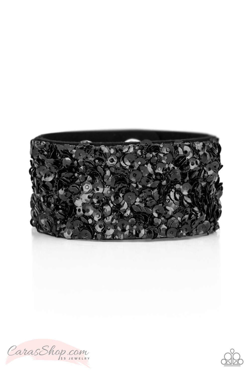 Starry Sequins Black Sequin Wrap Snap Bracelet - Paparazzi Accessories-CarasShop.com - $5 Jewelry by Cara Jewels
