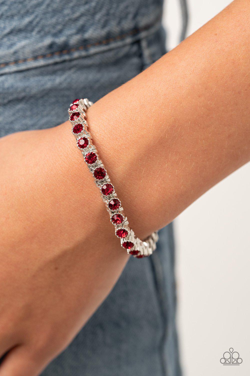 Starry Social Red Rhinestone Bracelet - Paparazzi Accessories-CarasShop.com - $5 Jewelry by Cara Jewels