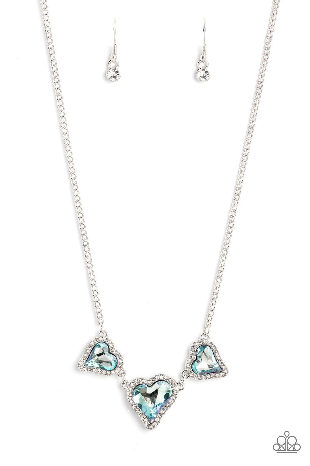 State of the HEART Blue Rhinestone Heart Necklace - Paparazzi Accessories- lightbox - CarasShop.com - $5 Jewelry by Cara Jewels
