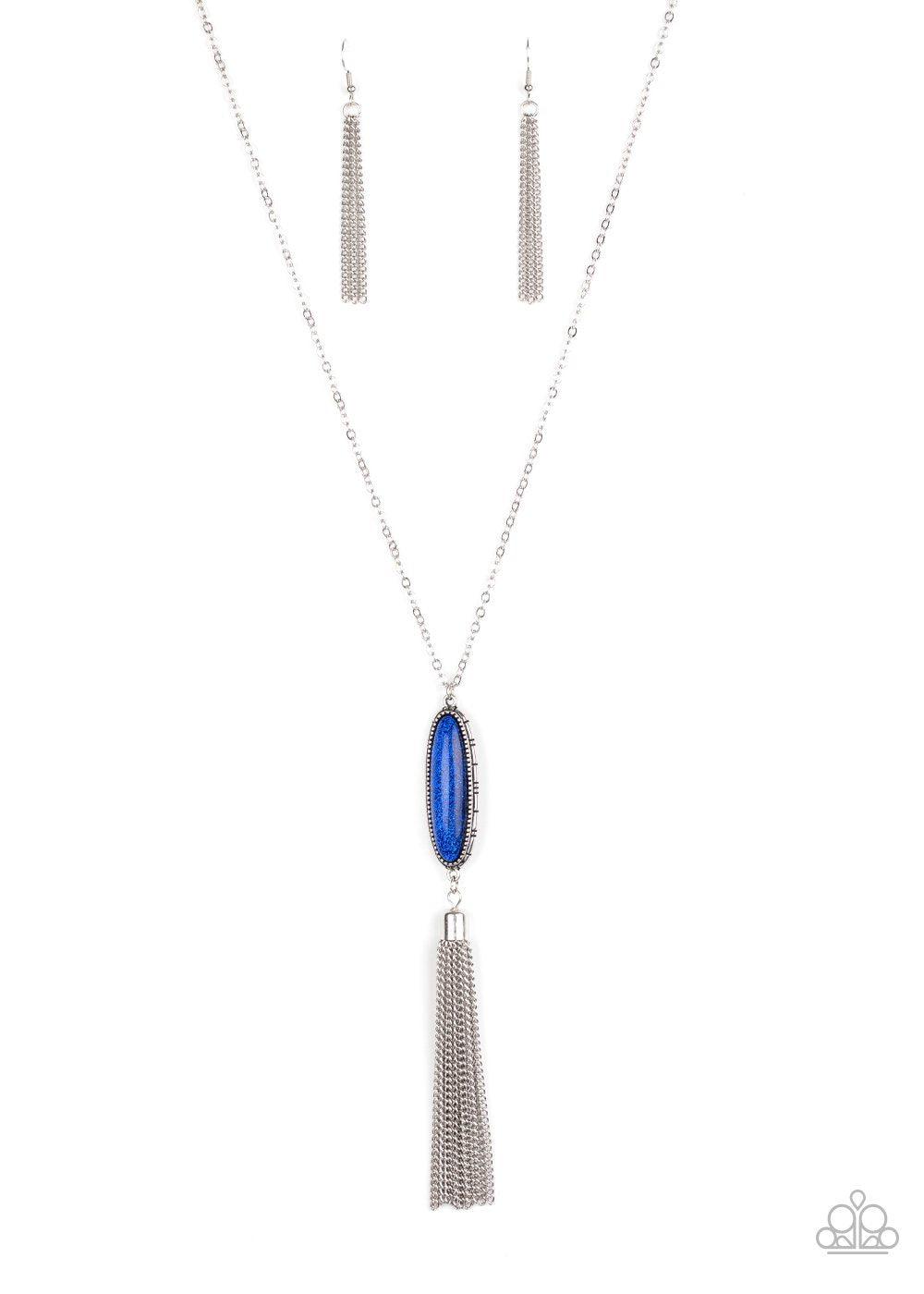 Stay Cool Blue Glittery Bead Tassel Necklace - Paparazzi Accessories-CarasShop.com - $5 Jewelry by Cara Jewels