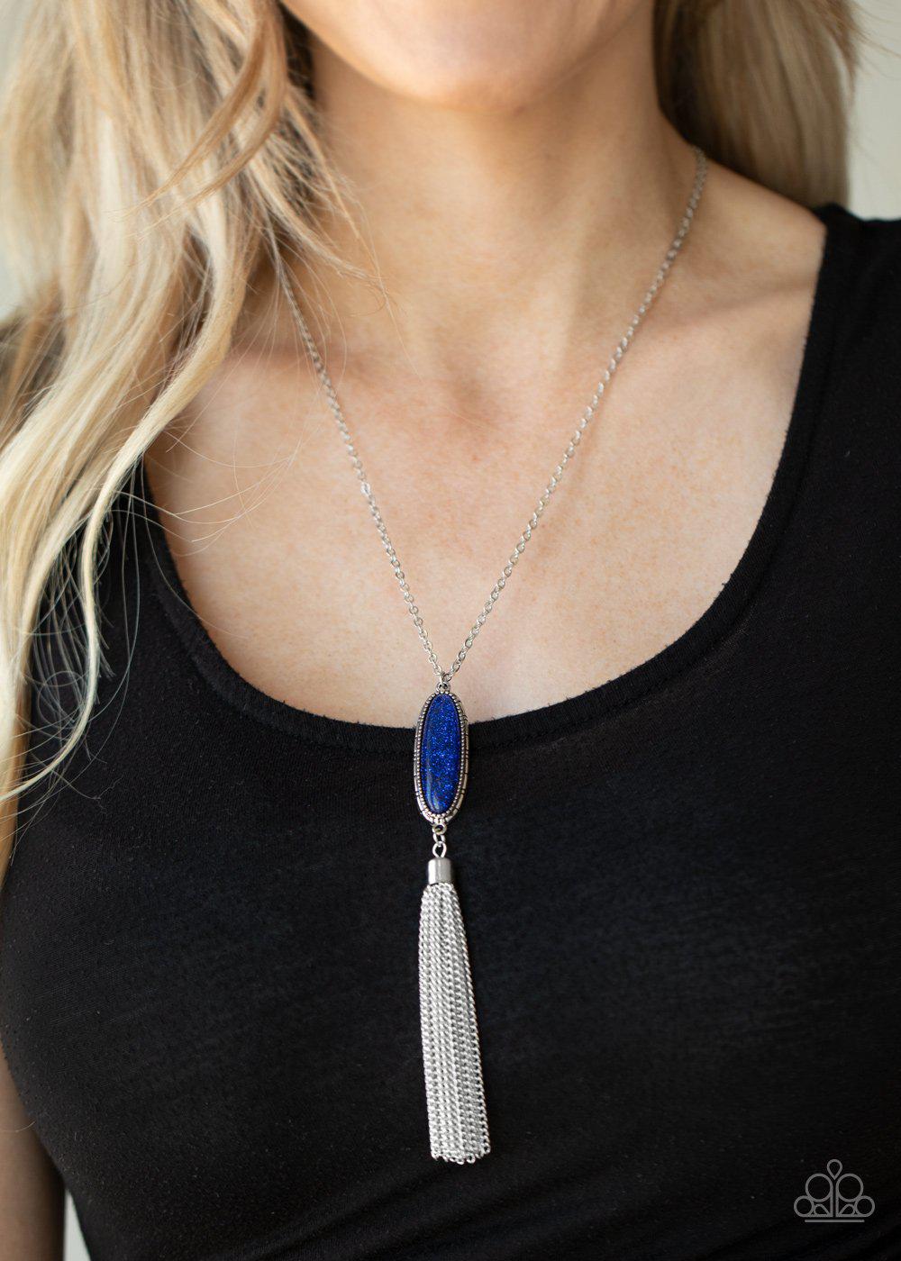 Stay Cool Blue Glittery Bead Tassel Necklace - Paparazzi Accessories-CarasShop.com - $5 Jewelry by Cara Jewels