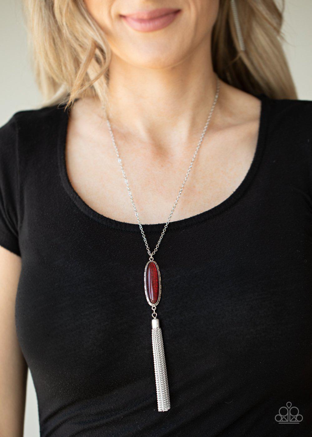 Stay Cool Red Glittery Bead Tassel Necklace - Paparazzi Accessories-CarasShop.com - $5 Jewelry by Cara Jewels