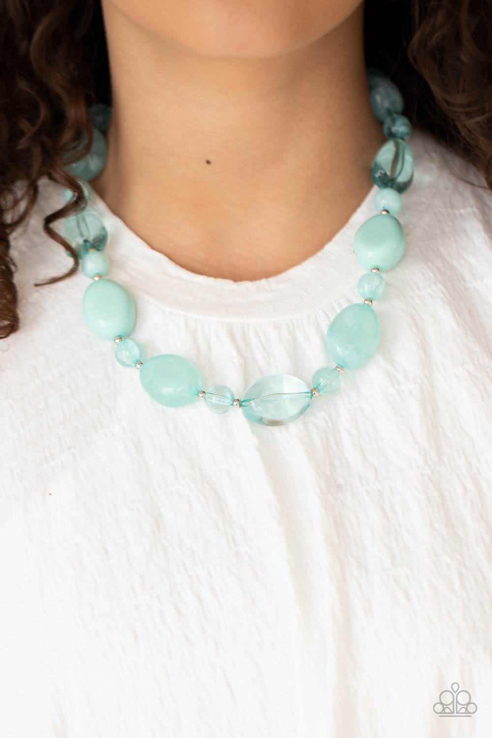 Staycation Stunner Blue Necklace - Paparazzi Accessories- model - CarasShop.com - $5 Jewelry by Cara Jewels
