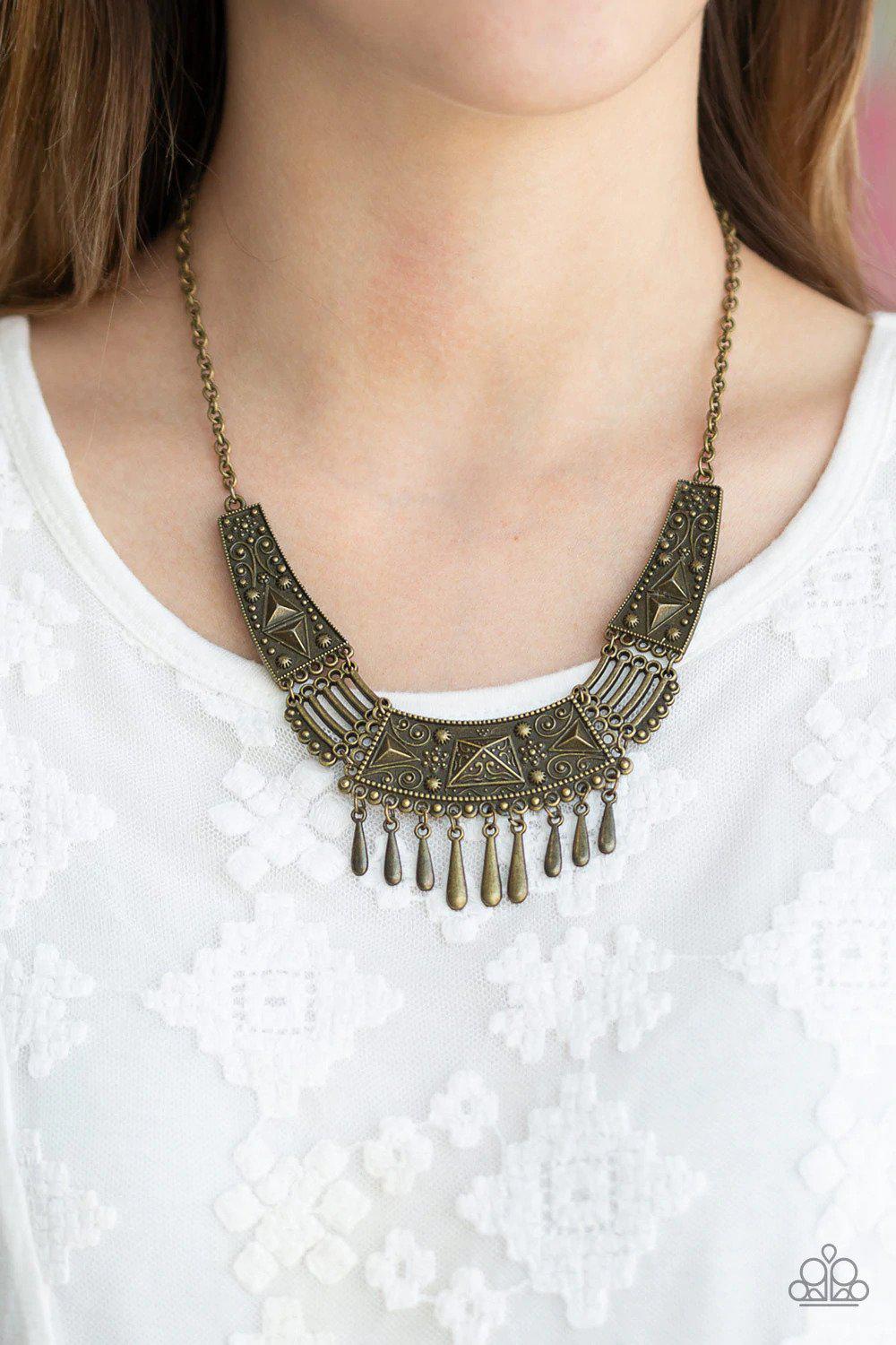 STEER It Up Brass Necklace - Paparazzi Accessories- on model - CarasShop.com - $5 Jewelry by Cara Jewels