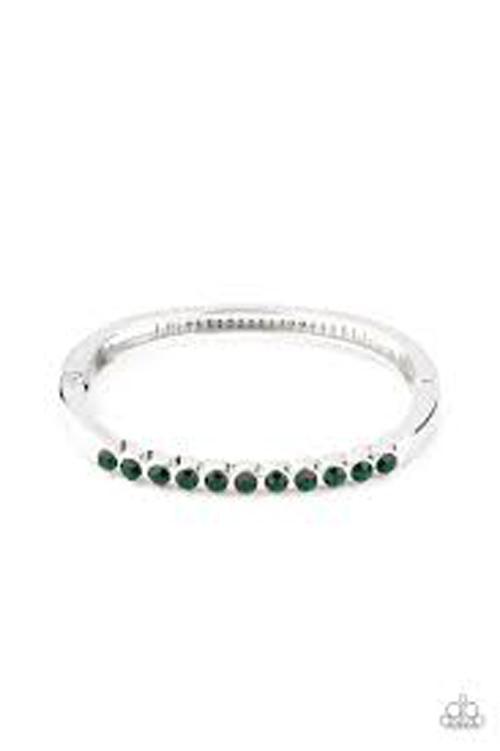 Stellar Beam Green Rhinestone Hinged Bangle Bracelet - Paparazzi Accessories- lightbox - CarasShop.com - $5 Jewelry by Cara Jewels