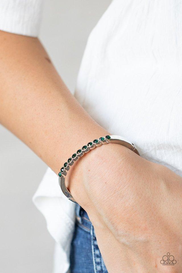 Stellar Beam Green Rhinestone Hinged Bangle Bracelet - Paparazzi Accessories- model - CarasShop.com - $5 Jewelry by Cara Jewels