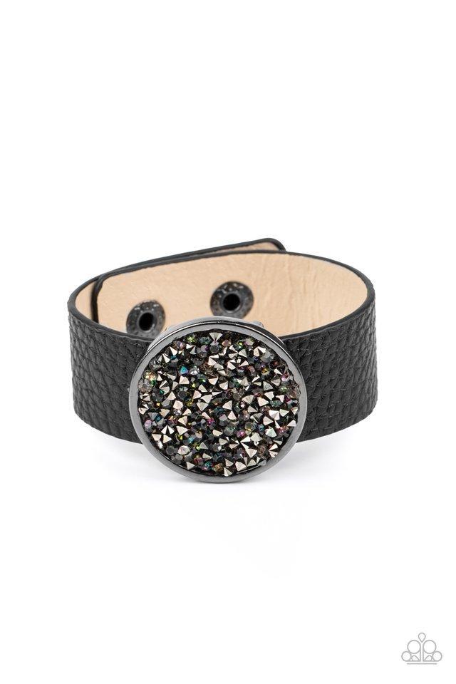 Stellar Escape Multi &quot;Oil Spill&quot; and Black Leather Urban Wrap Snap Bracelet - Paparazzi Accessories - lightbox -CarasShop.com - $5 Jewelry by Cara Jewels