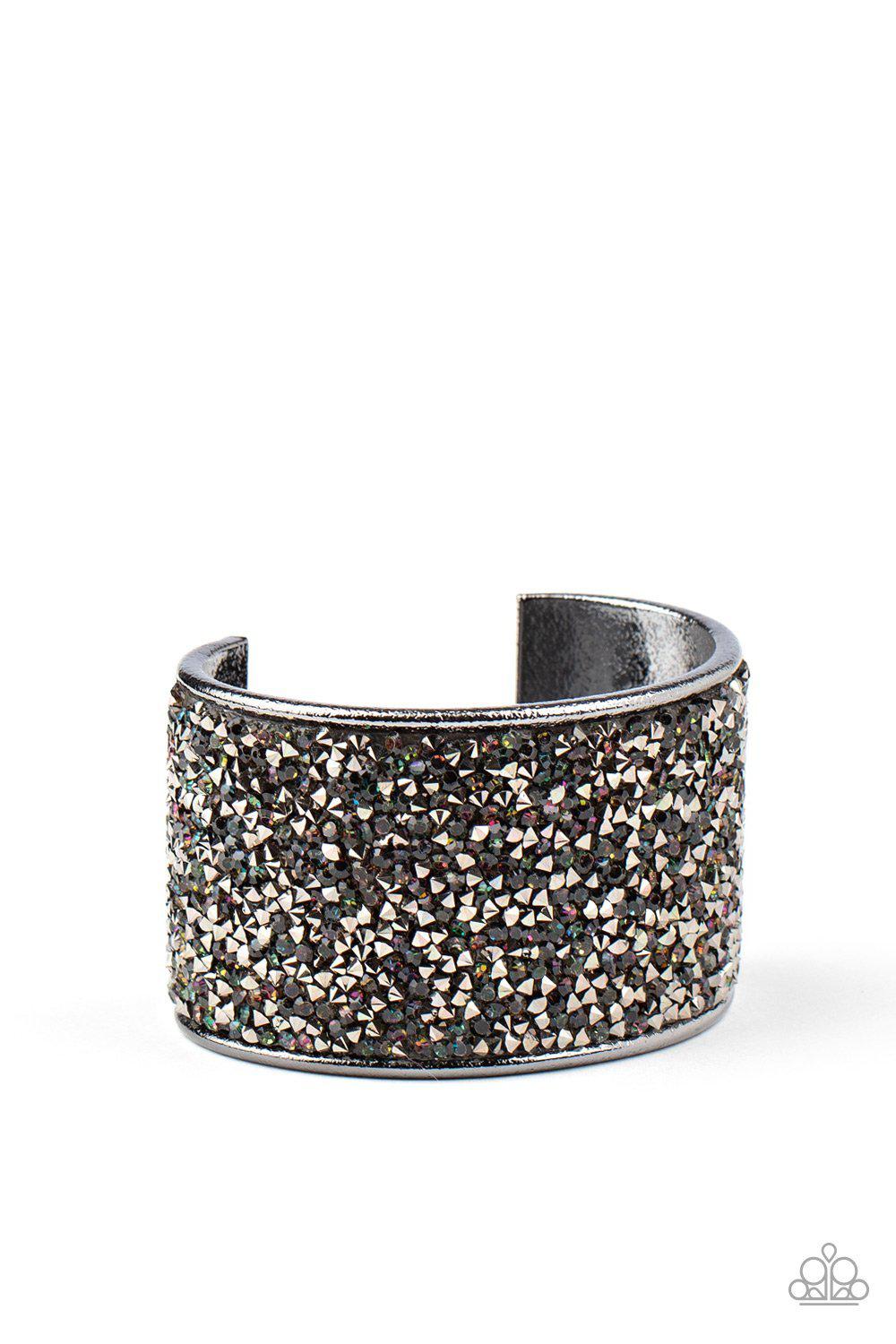 Stellar Radiance Multi Iridescent and Hematite Rhinestone Cuff Bracelet - Paparazzi Accessories Life of the Party Exclusive October 2020-CarasShop.com - $5 Jewelry by Cara Jewels
