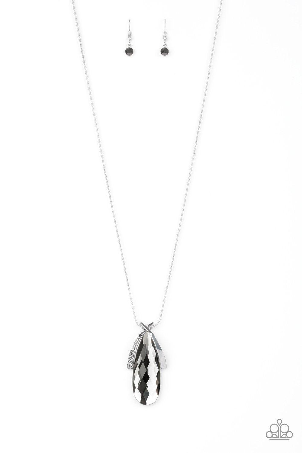 Stellar Sophistication Silver and Smoky Teardrop Pendant Necklace - Paparazzi Accessories-CarasShop.com - $5 Jewelry by Cara Jewels