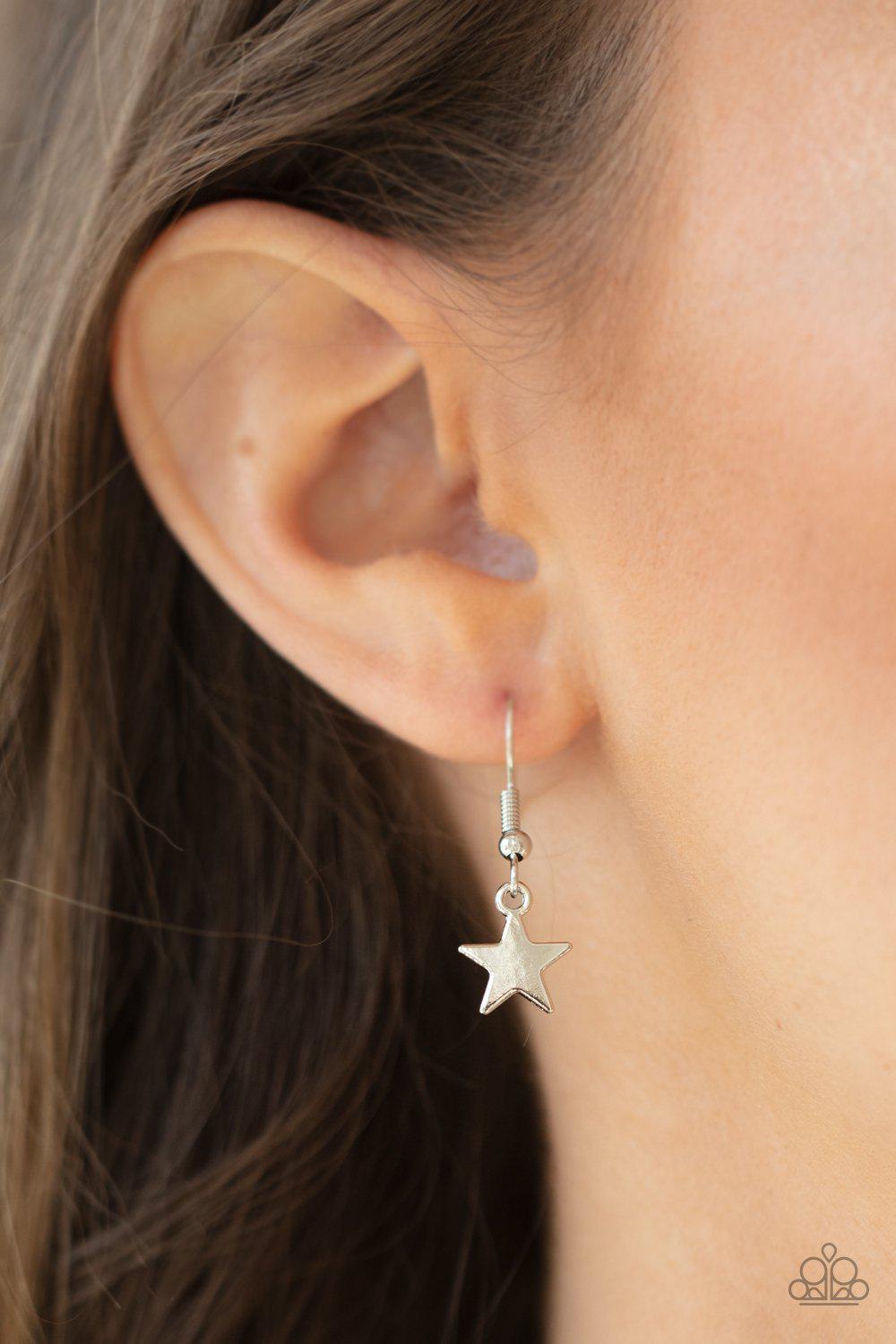 Stellar Stardom Silver Star Necklace - Paparazzi Accessories - free matching earrings - CarasShop.com - $5 Jewelry by Cara Jewels