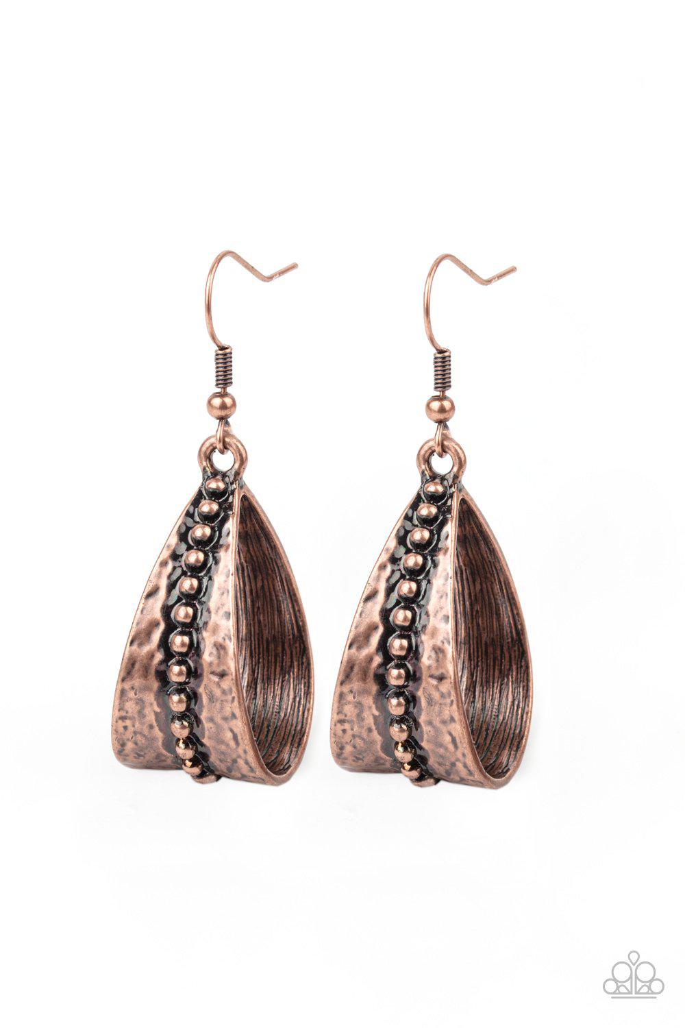 STIRRUP Some Trouble Copper Earrings - Paparazzi Accessories - lightbox -CarasShop.com - $5 Jewelry by Cara Jewels