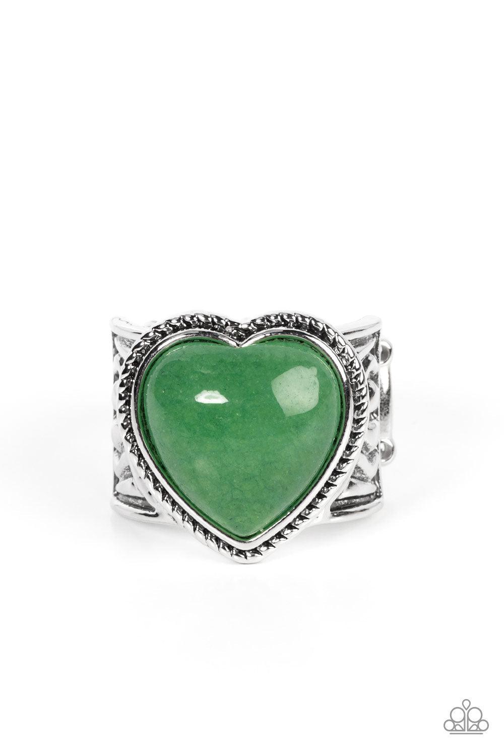 Stone Age Admirer Green Stone Heart Ring - Paparazzi Accessories- lightbox - CarasShop.com - $5 Jewelry by Cara Jewels