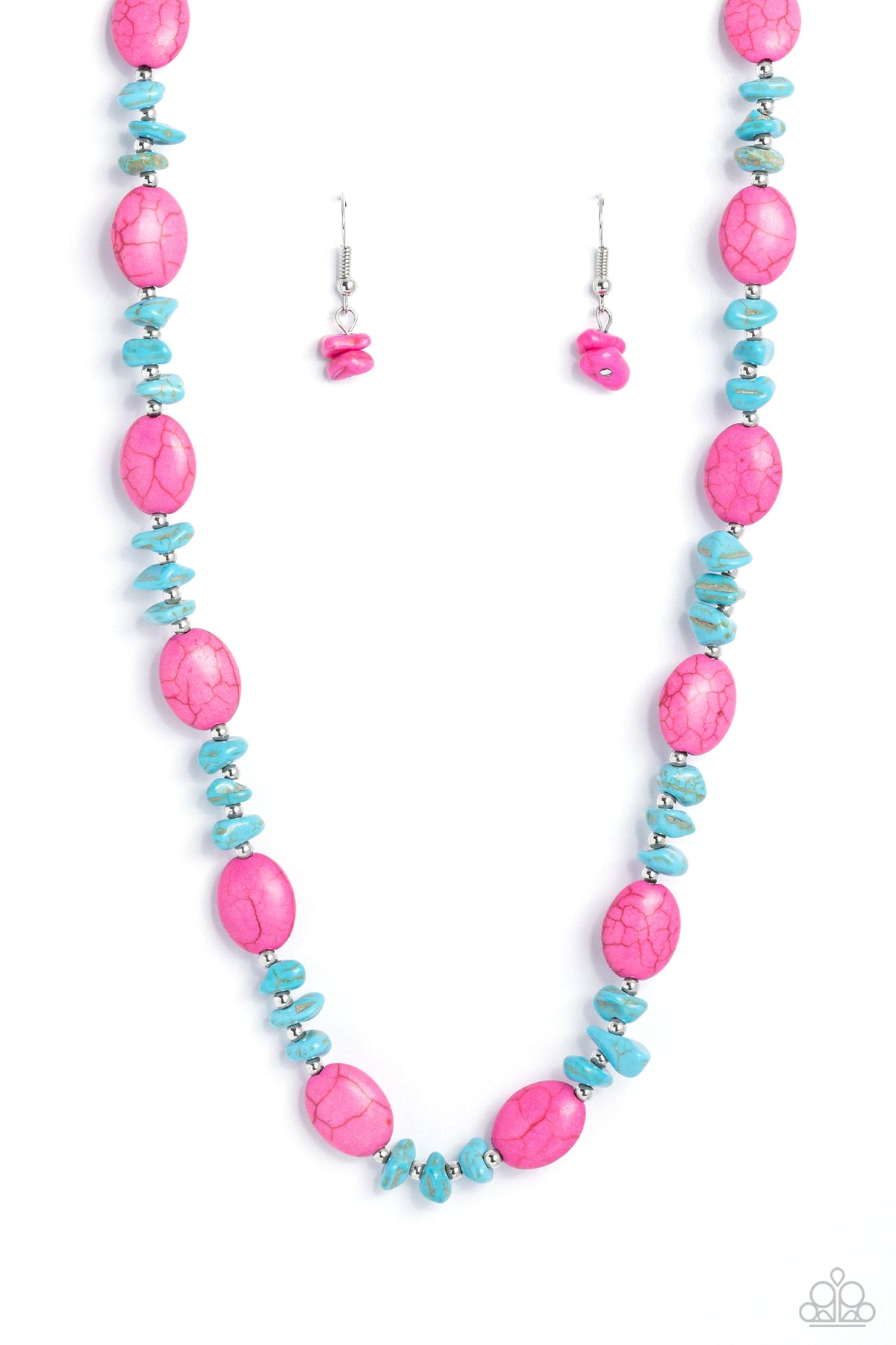 Stone Age Showcase Pink &amp; Turquoise Stone Necklace- lightbox - CarasShop.com - $5 Jewelry by Cara Jewels