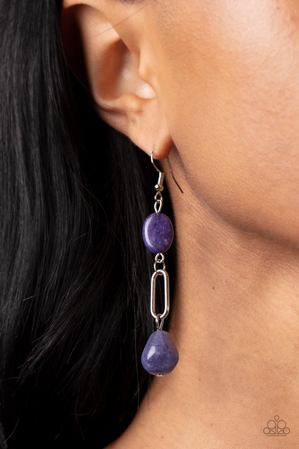 Stone Apothecary Purple Amethyst Stone Earrings - Paparazzi Accessories-on model - CarasShop.com - $5 Jewelry by Cara Jewels