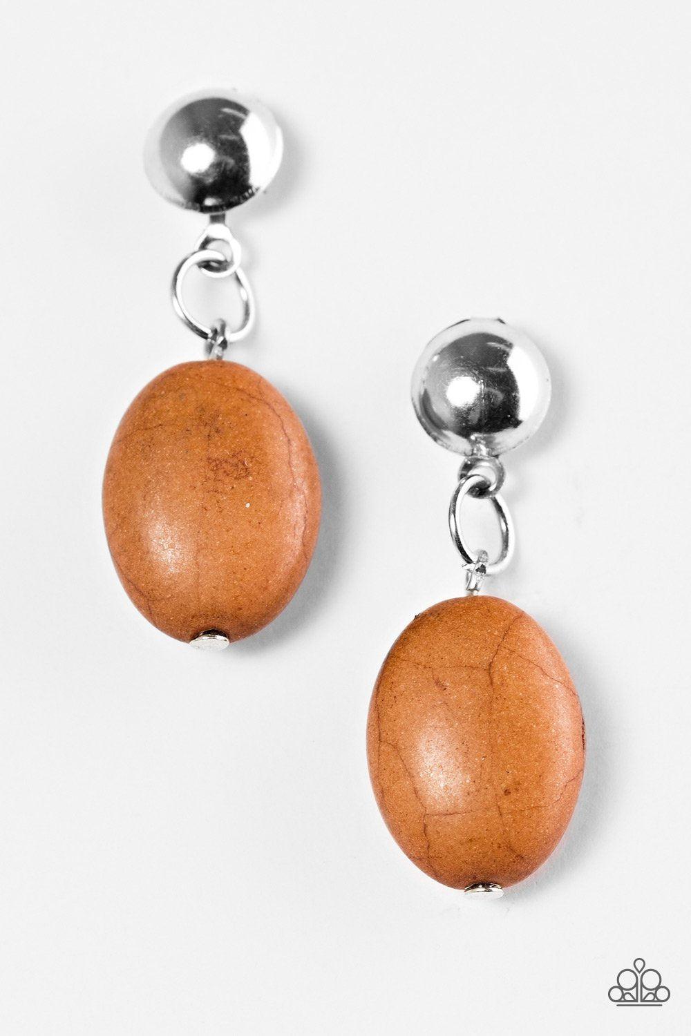 Stone Cliffs Brown Stone Post Earrings - Paparazzi Accessories - lightbox -CarasShop.com - $5 Jewelry by Cara Jewels