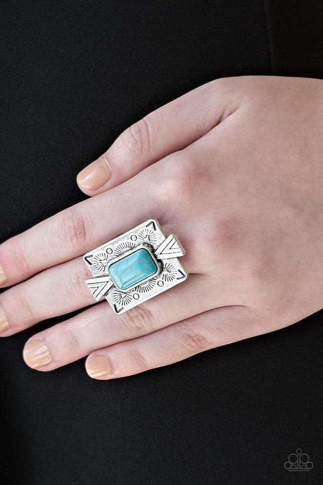 Stone Cold Couture Turquoise Blue Stone Ring - Paparazzi Accessories- on model - CarasShop.com - $5 Jewelry by Cara Jewels
