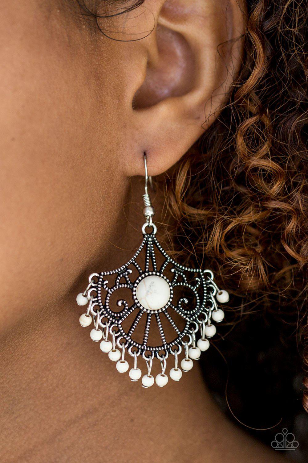 Stone Lagoon White Stone Earrings - Paparazzi Accessories-CarasShop.com - $5 Jewelry by Cara Jewels
