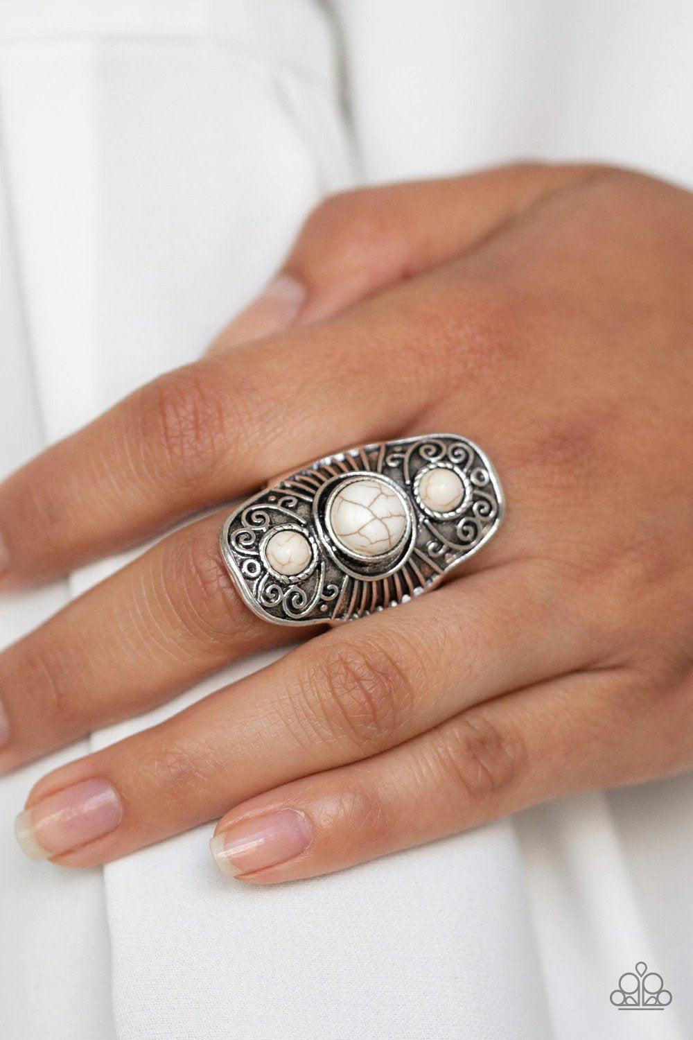 Stone Oracle White Ring - Paparazzi Accessories- on model - CarasShop.com - $5 Jewelry by Cara Jewels