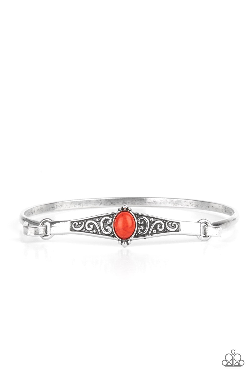 Stone Scrolls Red Stone Bangle Bracelet - Paparazzi Accessories- lightbox - CarasShop.com - $5 Jewelry by Cara Jewels