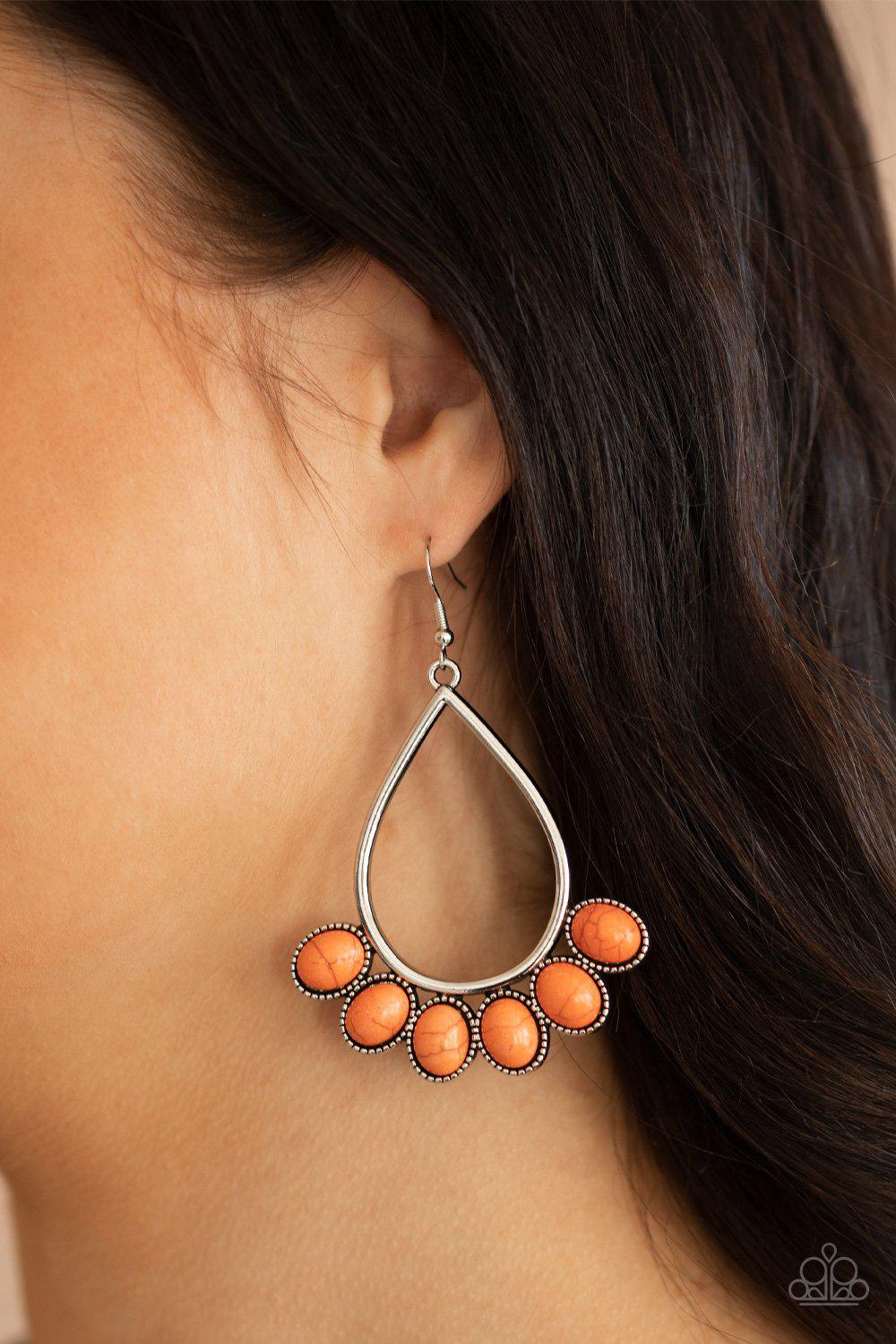 Stone Sky Orange Stone Earrings - Paparazzi Accessories - model -CarasShop.com - $5 Jewelry by Cara Jewels