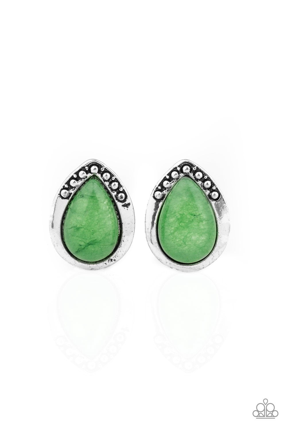 Stone Spectacular Green Stone Post Earrings - Paparazzi Accessories-CarasShop.com - $5 Jewelry by Cara Jewels