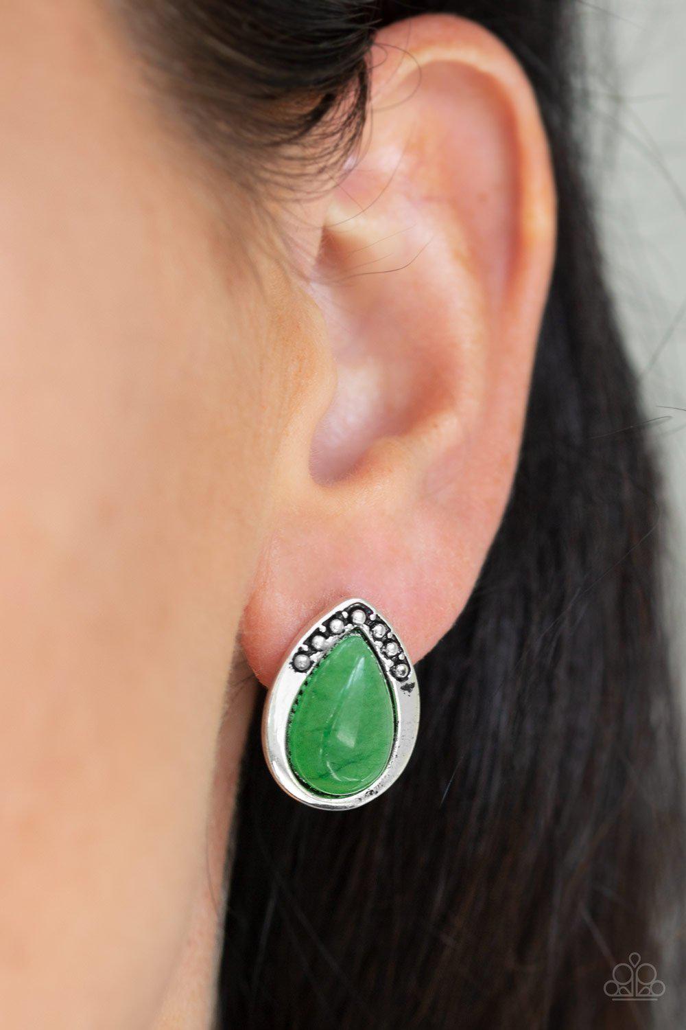 Stone Spectacular Green Stone Post Earrings - Paparazzi Accessories-CarasShop.com - $5 Jewelry by Cara Jewels