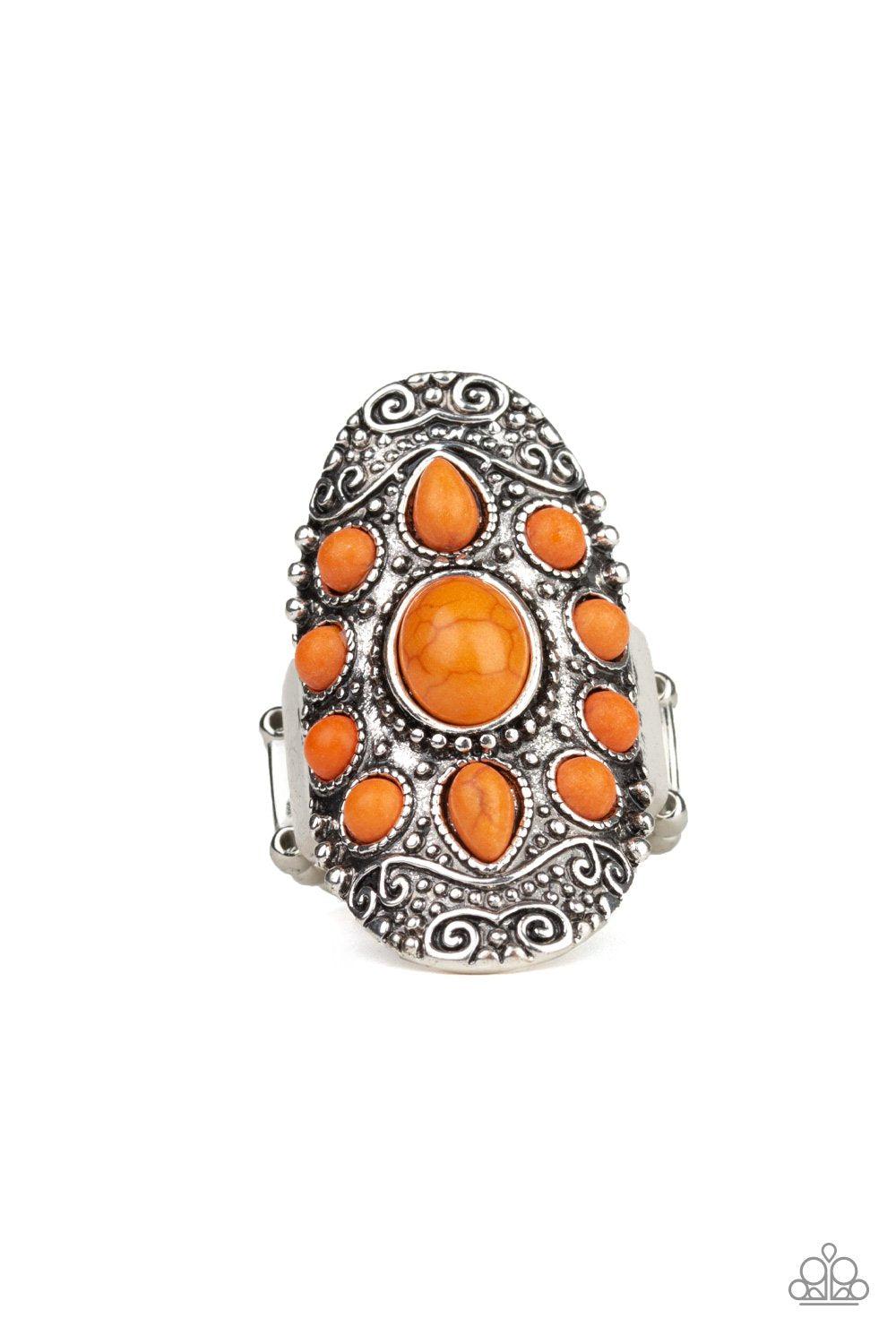 Stone Sunrise Silver and Orange Stone Ring - Paparazzi Accessories-CarasShop.com - $5 Jewelry by Cara Jewels