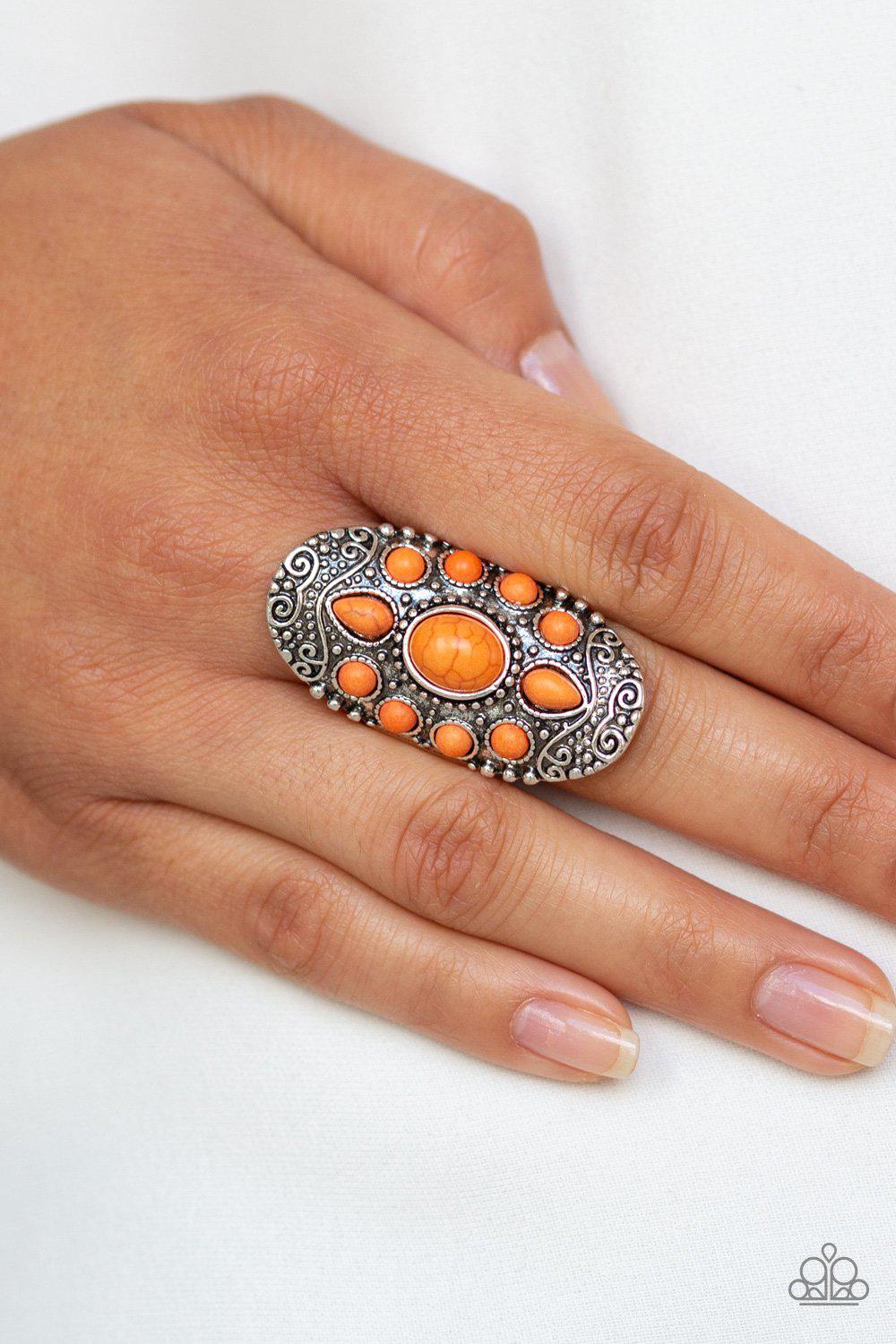 Stone Sunrise Silver and Orange Stone Ring - Paparazzi Accessories-CarasShop.com - $5 Jewelry by Cara Jewels