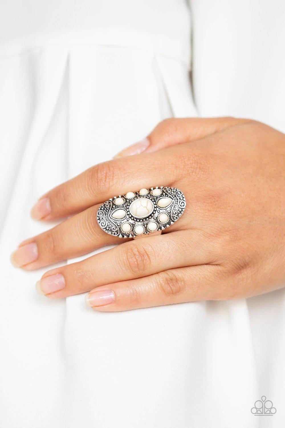 Stone Sunrise White Ring - Paparazzi Accessories- on model - CarasShop.com - $5 Jewelry by Cara Jewels