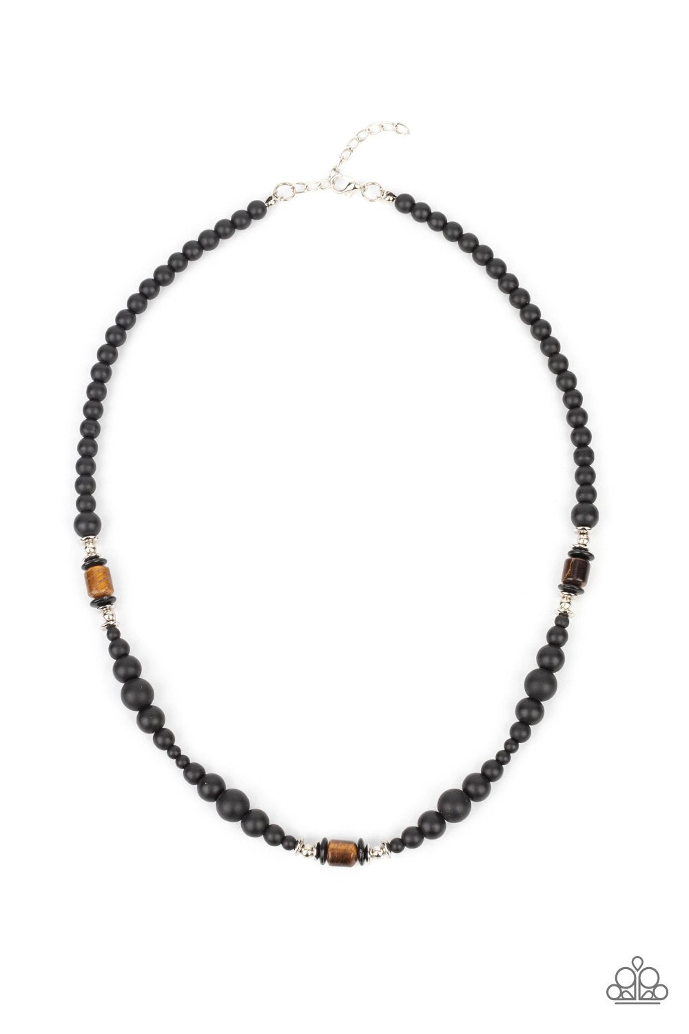 Stone Synchrony Men&#39;s Brown Tiger&#39;s Eye and Black Stone Urban Necklace - Paparazzi Accessories 2021 Convention Exclusive- lightbox - CarasShop.com - $5 Jewelry by Cara Jewels