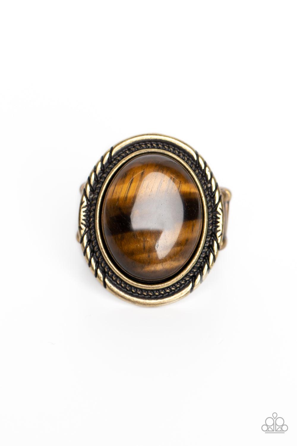 Stone Terrarium Brass &amp; Tiger&#39;s Eye Stone Ring - Paparazzi Accessories- lightbox - CarasShop.com - $5 Jewelry by Cara Jewels