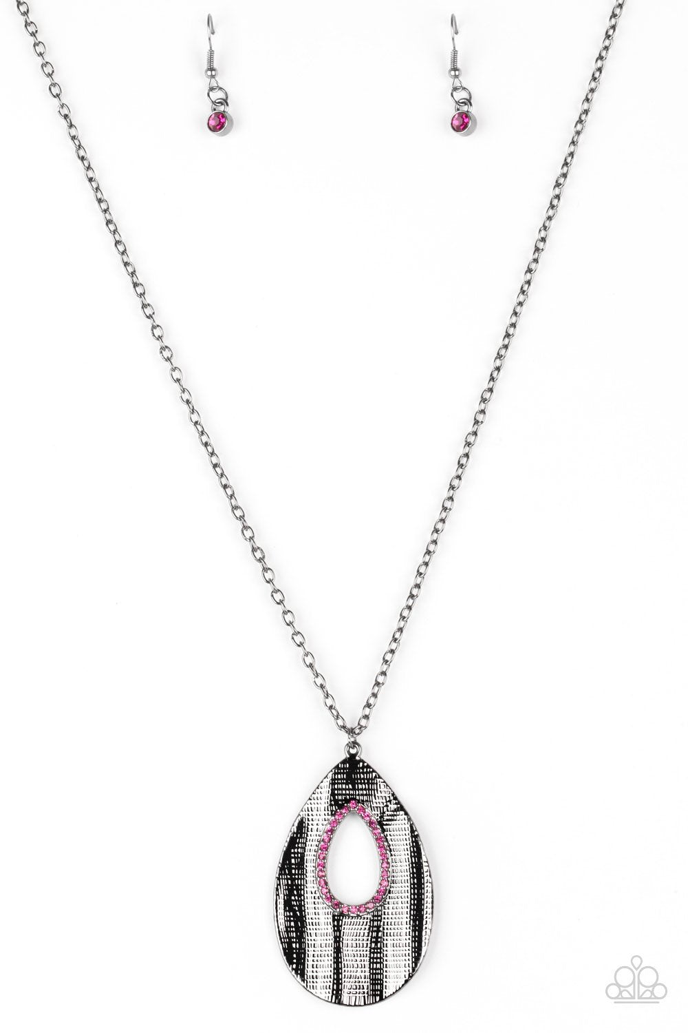 Stop TEARDROP and Roll Pink Necklace - Paparazzi Accessories-CarasShop.com - $5 Jewelry by Cara Jewels