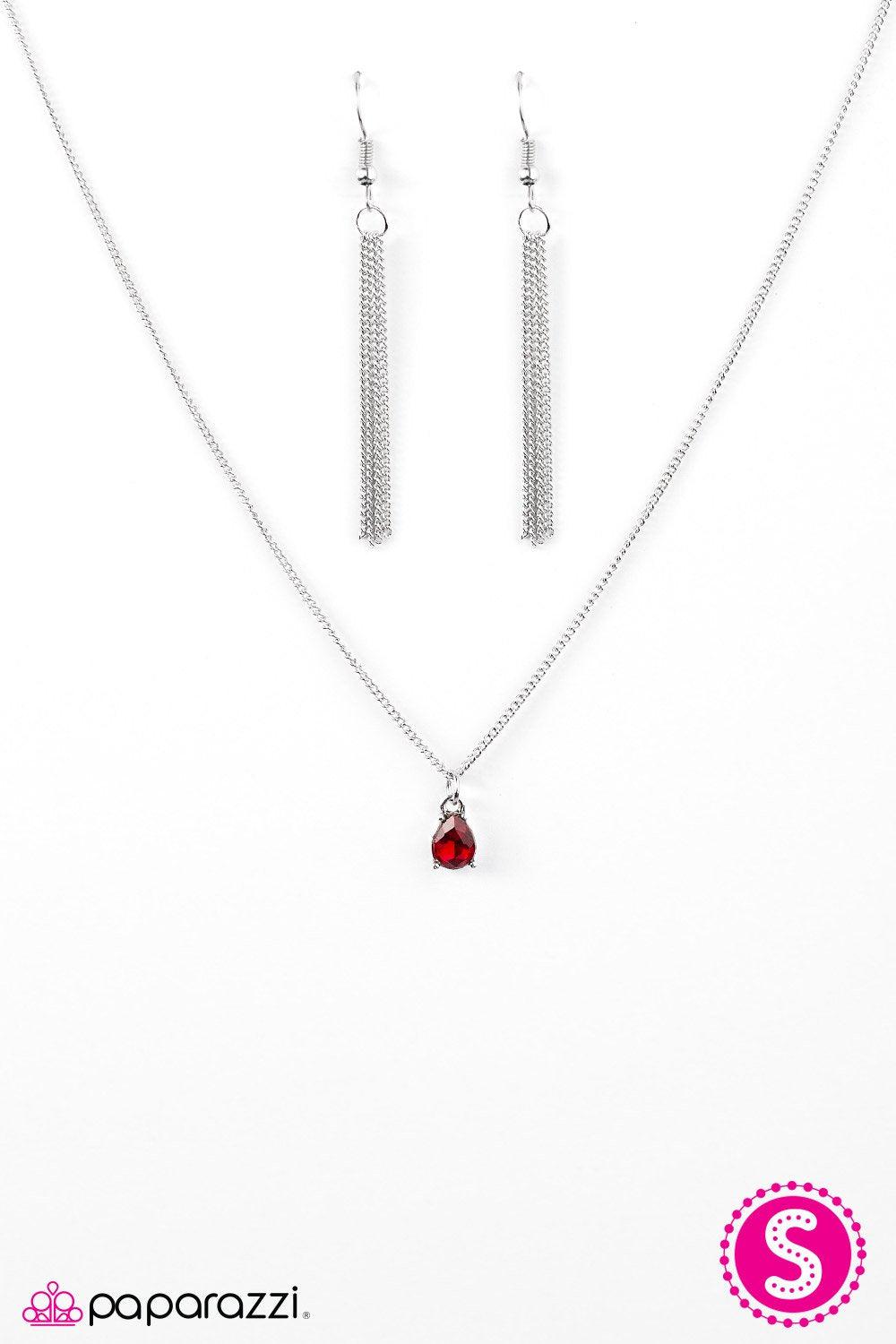 Stormy Nights Red Gem Necklace - Paparazzi Accessories-CarasShop.com - $5 Jewelry by Cara Jewels