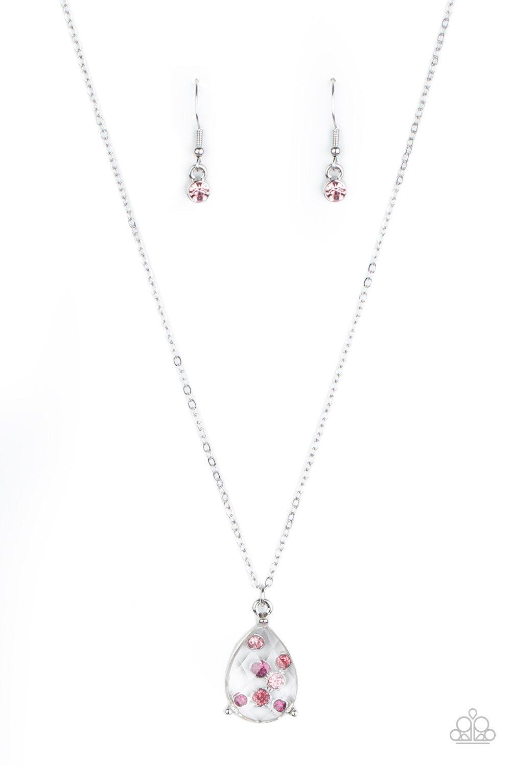 Stormy Shimmer Pink Rhinestone Teardrop Necklace - Paparazzi Accessories- lightbox - CarasShop.com - $5 Jewelry by Cara Jewels
