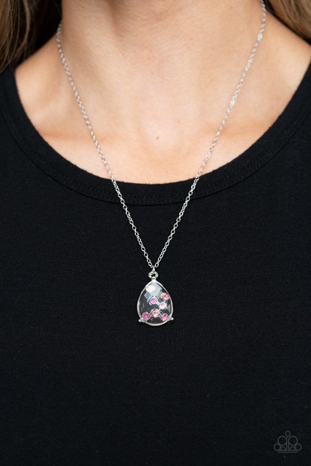 Stormy Shimmer Pink Rhinestone Teardrop Necklace - Paparazzi Accessories- lightbox - CarasShop.com - $5 Jewelry by Cara Jewels