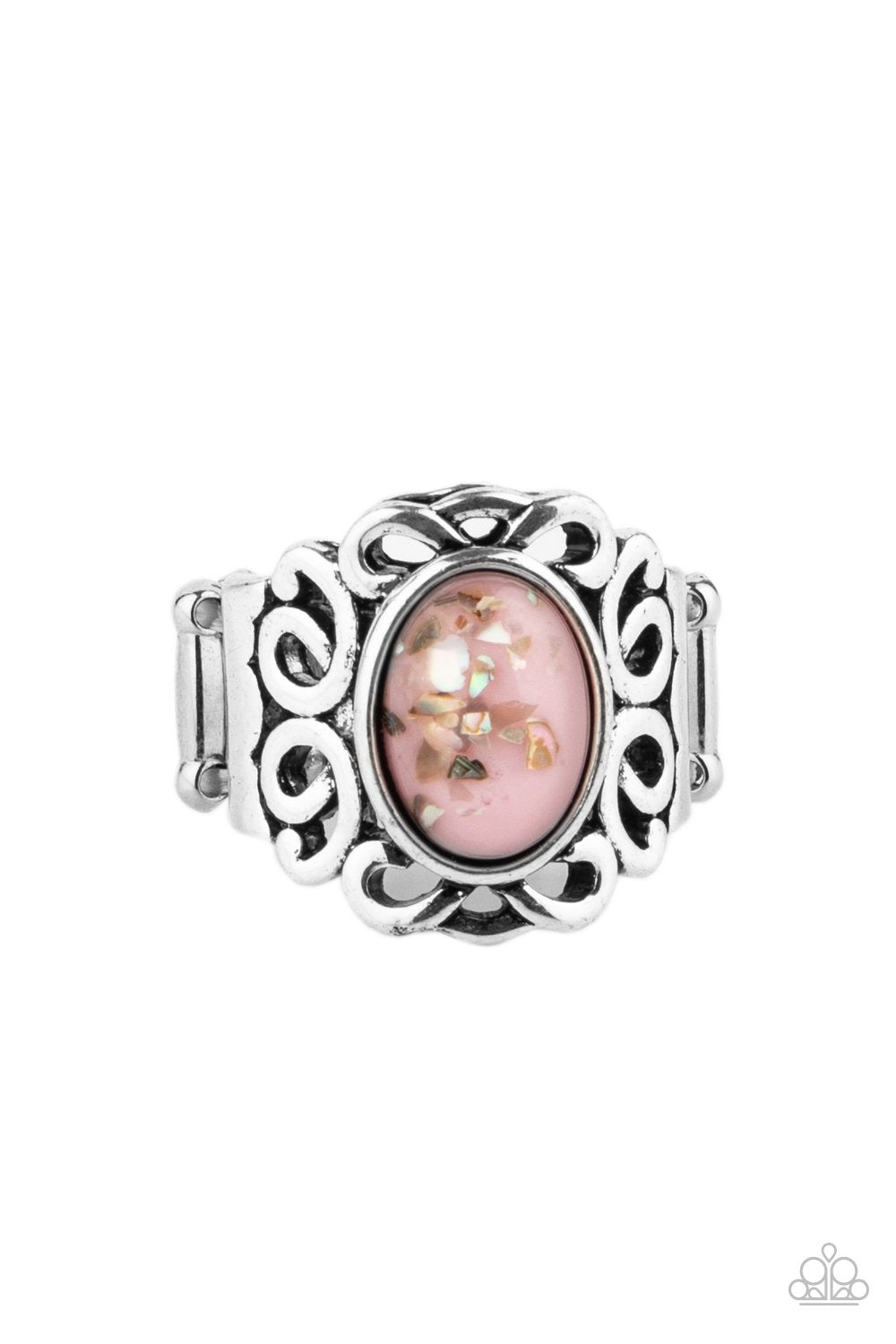 Straight To The POP! Pink and Iridescent Shell Ring - Paparazzi Accessories - lightbox -CarasShop.com - $5 Jewelry by Cara Jewels