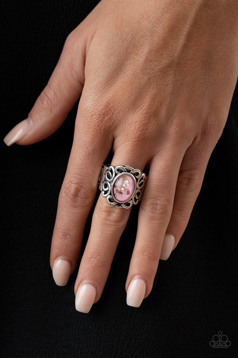Straight To The POP! Pink and Iridescent Shell Ring - Paparazzi Accessories - model -CarasShop.com - $5 Jewelry by Cara Jewels