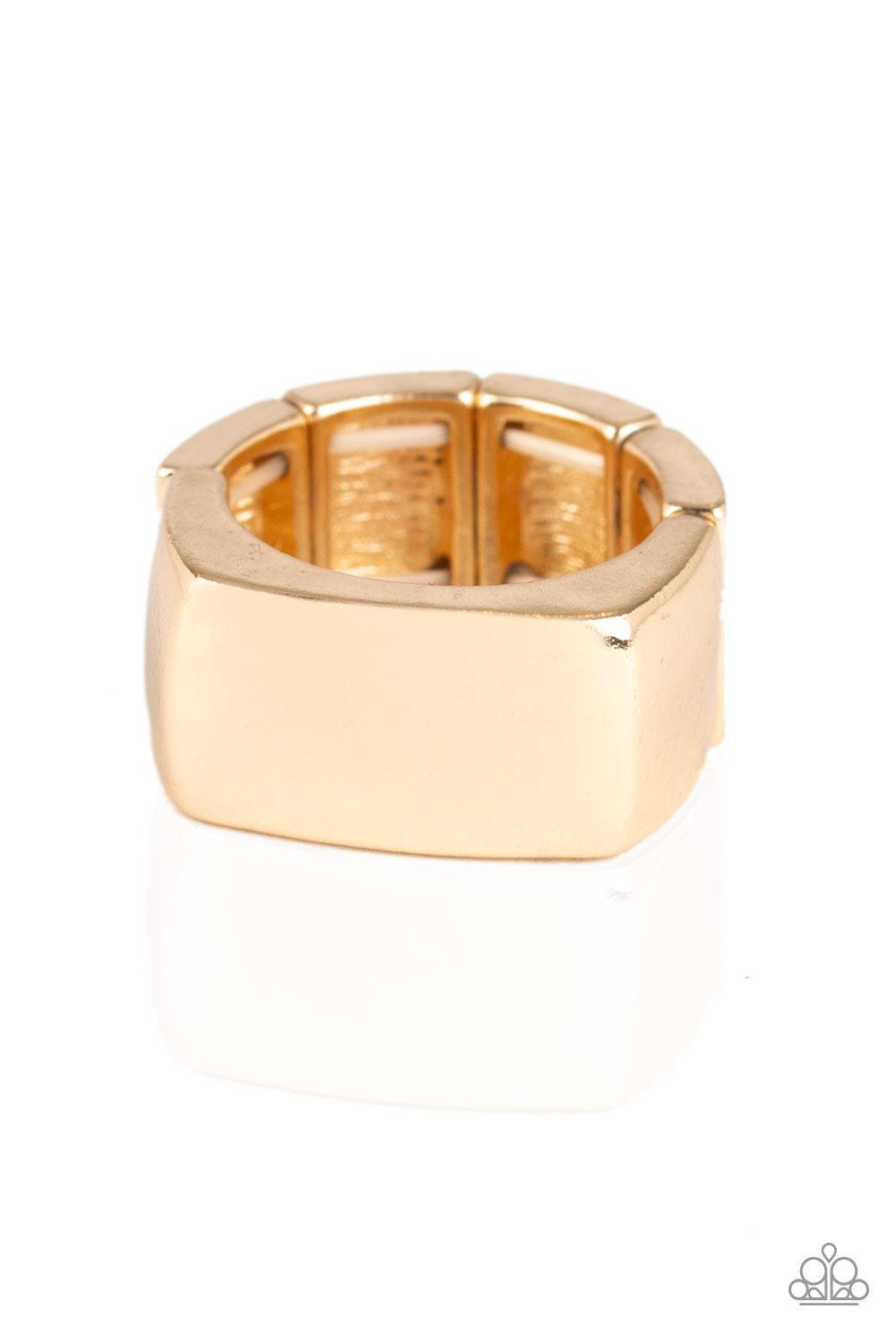 Straightforward Men&#39;s Gold Ring - Paparazzi Accessories- lightbox - CarasShop.com - $5 Jewelry by Cara Jewels