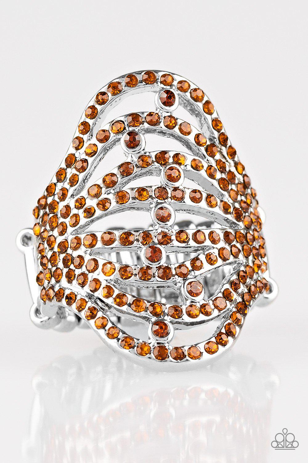 Stratospheric Brown Gem Ring - Paparazzi Accessories-CarasShop.com - $5 Jewelry by Cara Jewels