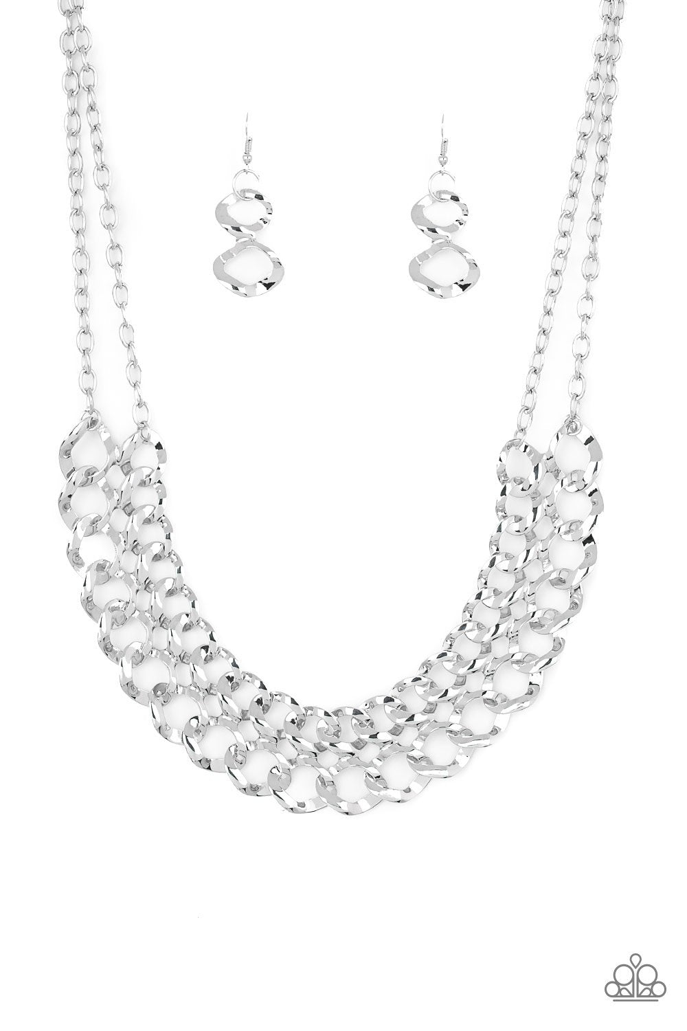 Street Meet and Greet Silver Double Chain Necklace - Paparazzi Accessories-CarasShop.com - $5 Jewelry by Cara Jewels