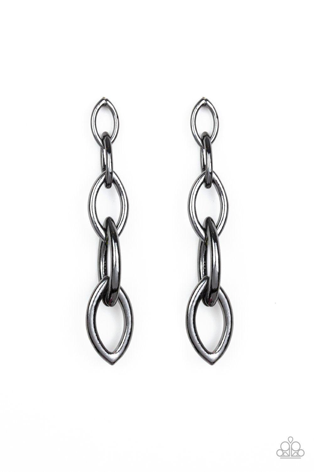 Street Spunk Black Gunmetal Chain Earrings - Paparazzi Accessories-CarasShop.com - $5 Jewelry by Cara Jewels