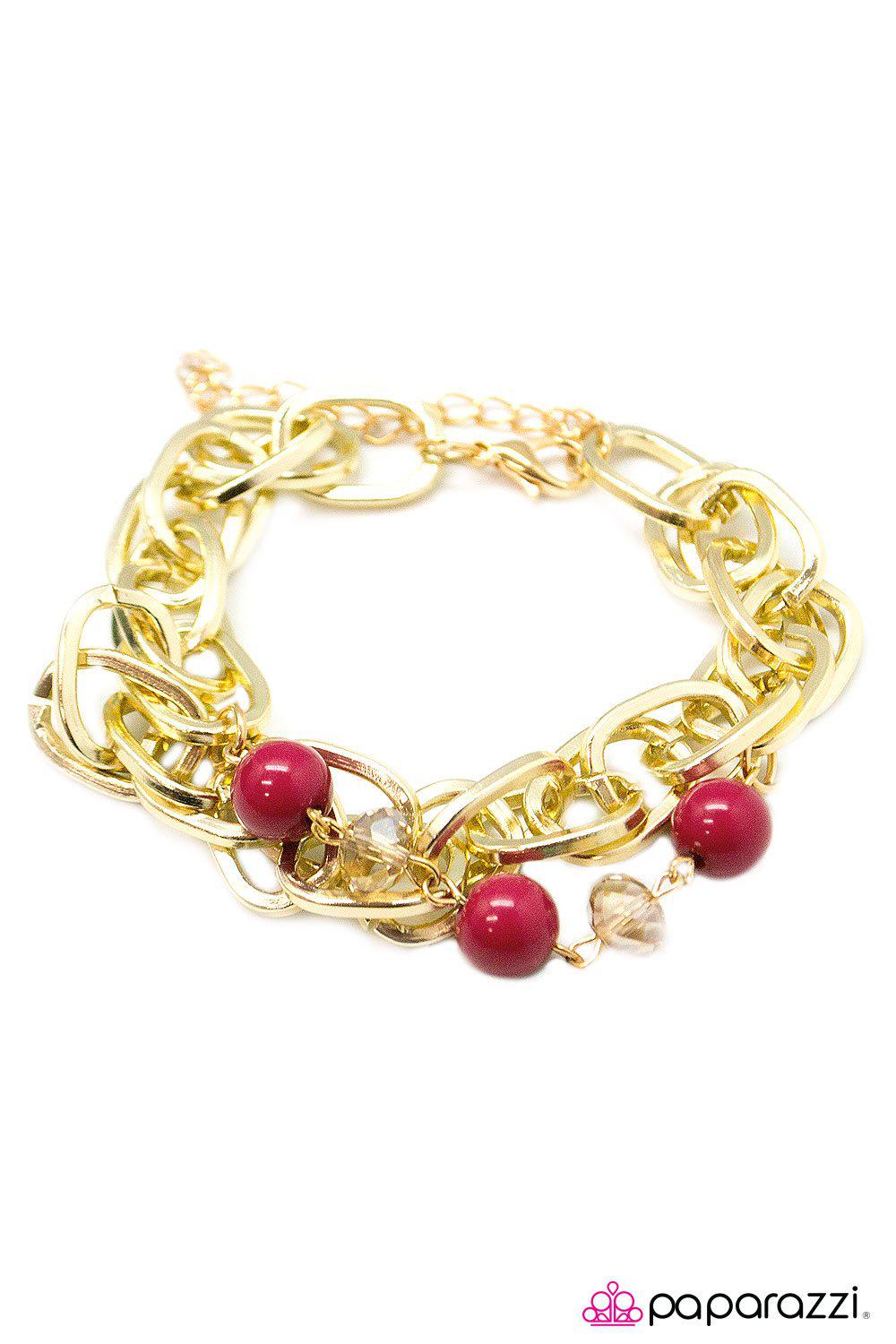 Stroke Of Luck Pink and Gold Chain Bracelet - Paparazzi Accessories-CarasShop.com - $5 Jewelry by Cara Jewels