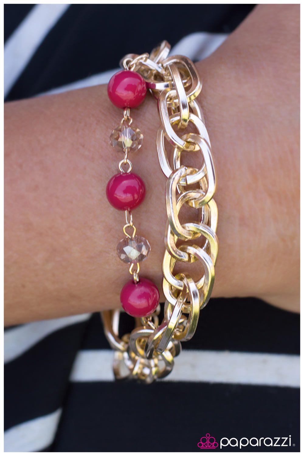 Stroke Of Luck Pink and Gold Chain Bracelet - Paparazzi Accessories-CarasShop.com - $5 Jewelry by Cara Jewels
